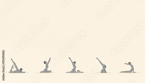 Yoga Sequence in Minimalist Gray Illustration on Beige Backdrop