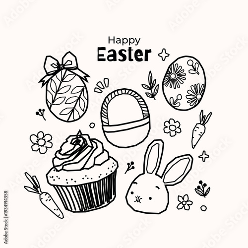 Adorable doodle hand drawn christian easter vector illustration
