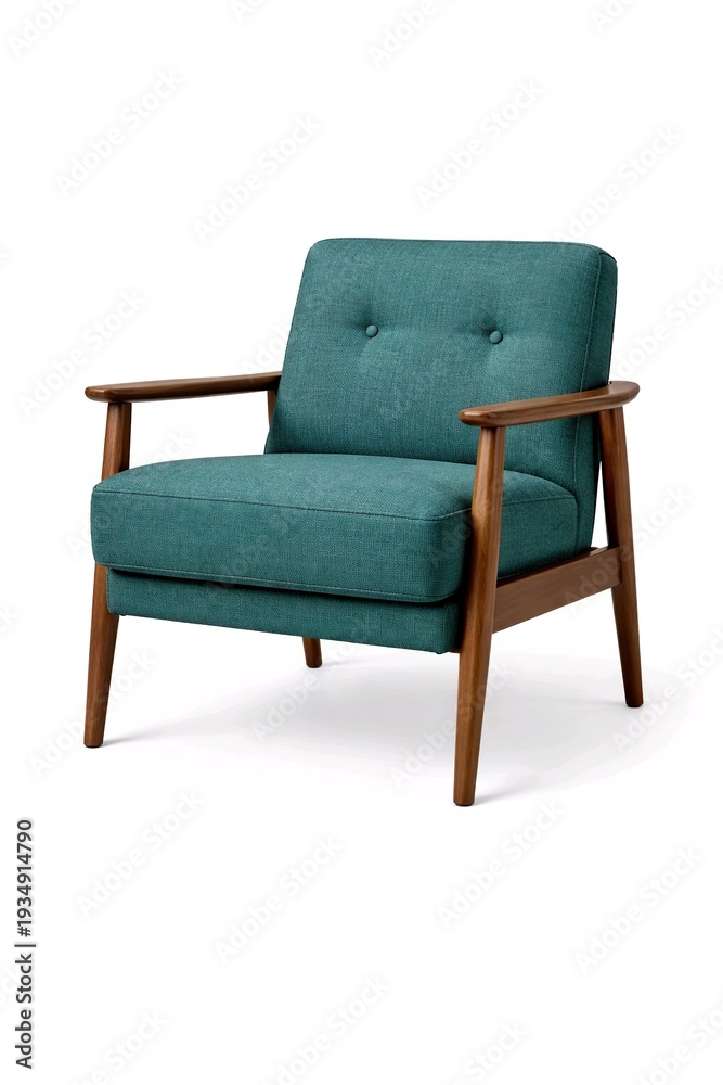 Fototapeta premium Mid Century Modern Teal Armchair Isolated on White Background