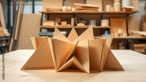 balsa. Geometric arrangement of precision-cut balsa wood pieces, showcasing craftsmanship and texture. safety posters.