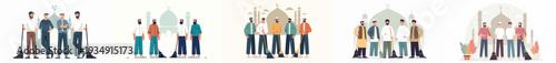 vector of Muslim men friends cleaning the mosque