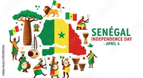 Senegal Independence Day Celebration Illustration with Flag.