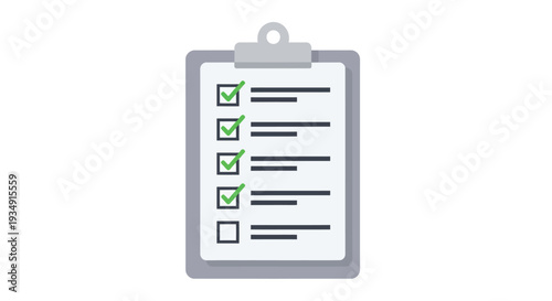A flat design illustration of a clipboard with a checklist and some checked boxes