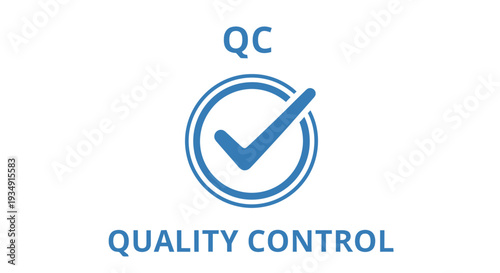 Quality control symbol with a checkmark inside a circle and text below