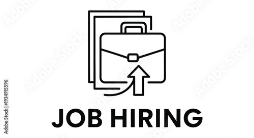 Job hiring announcement featuring a briefcase and upward pointing arrow icon