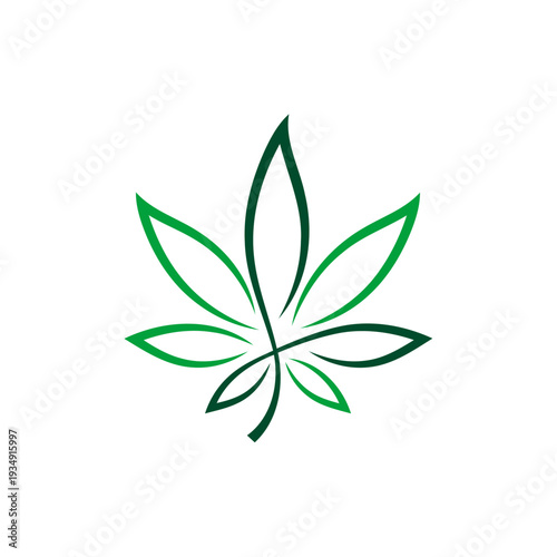 CBD cannabis marijuana pot hemp leaf with line art style logo design.