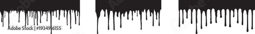 Black paint drip border collection with flowing ink splatter and liquid drip effects creating grunge style abstract design elements for artistic backgrounds, street art graphics and creative texture o