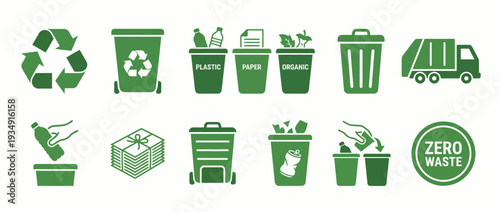 Green icons for recycling and zero waste management