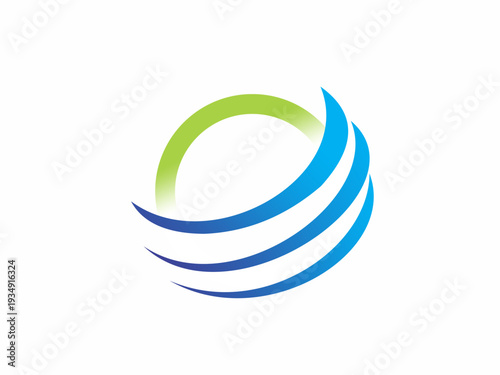 Abstract Eco Globe Symbol With Blue Waves And Green Arc For Environmental Sustainability Renewable Energy