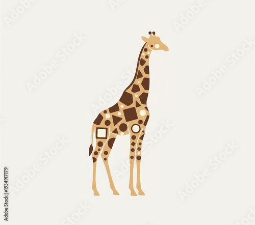 A tall giraffe standing alone in a minimalist environment, viewed from the side