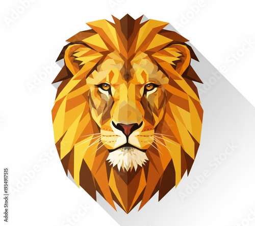 Geometric lion head illustration showcasing vibrant colors and intricate design elements in a modern art style