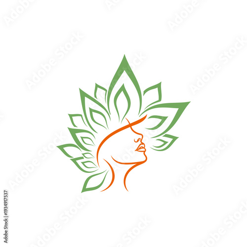 Elegant woman leaf logo for nature wellness spa and organic beauty brand identity.