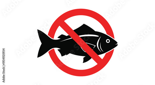 No fish allowed vector graphic illustration depicting a forbidden sign for fishing or consumption