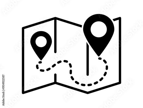 Navigation map with marker and pin showing geolocation point route path for travel direction and digital navigation interface on transparent background.