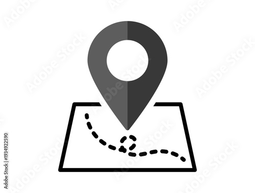 Navigation map with marker and pin showing geolocation point route path for travel direction and digital navigation interface on transparent background.