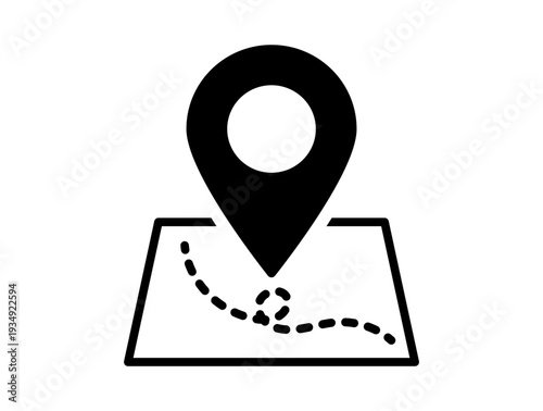 Navigation map with marker and pin showing geolocation point route path for travel direction and digital navigation interface on transparent background.