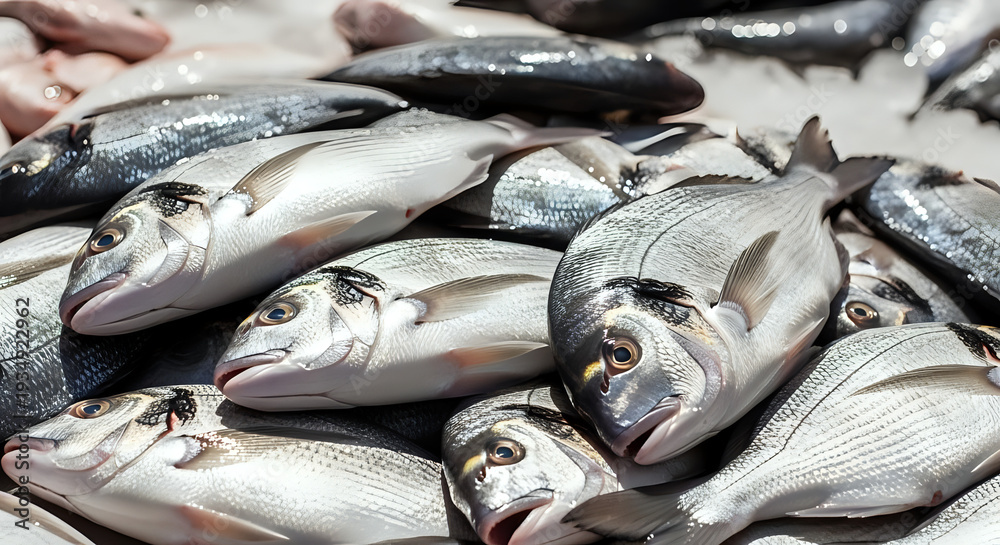 Obraz premium Fresh seafood assortment of silver fish on display for sale