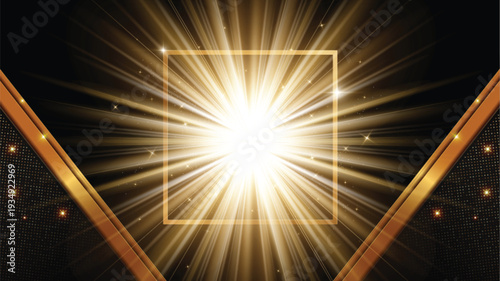 Square frame glowing with golden energy on black background. Luxury abstract vector design in 1920x1080 for business templates and digital presentations. No AI used.