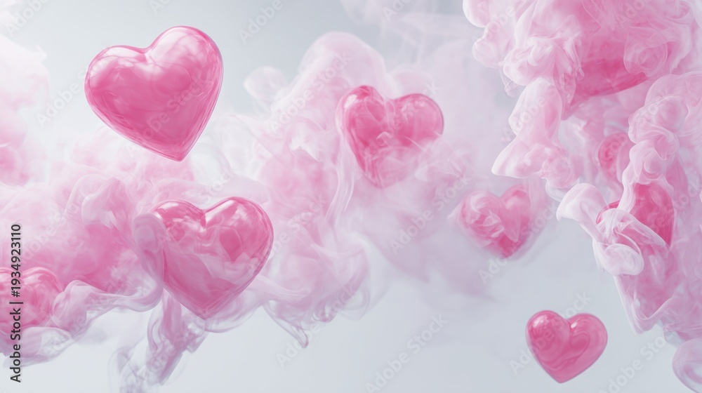 Fototapeta premium Romantic love theme for Valentines Day. A vibrant pink heartshaped smoke effect against a pale blue background, creating a visually striking contrast. The heart is rendered in a realistic style.