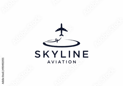 Aviation company logo with airplane flying in a circular path.