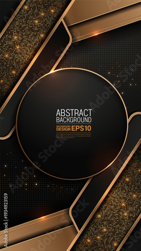 Modern abstract luxury black gold circle background with gold lines, dots and shadow effects. Business template, luxury technology banner, smartphone wallpaper. Not generated by AI.