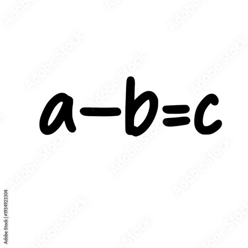 Handwritten subtraction formula a minus b equals c isolated on light background simple mathematics concept illustration.
