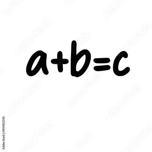 Handwritten addition formula a plus b equals c isolated on light background simple math concept illustration for education.
