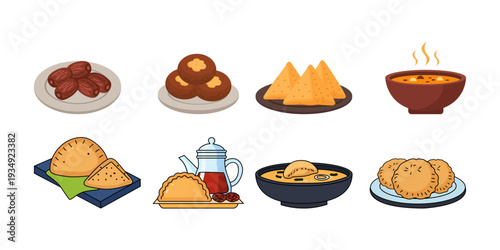 Traditional Iftar Food Collection Vector Illustrations