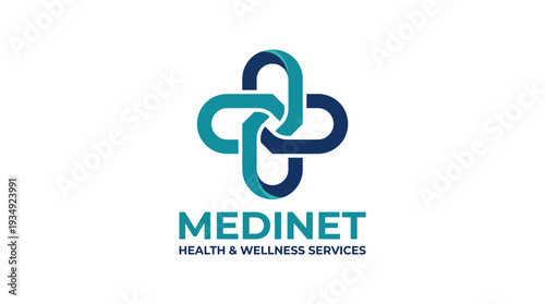 Medicross healthcare vector logo design featuring modern blue teal cross symbol, medical branding illustration, professional trustworthy hospital clinic wellness identity for healthcare services