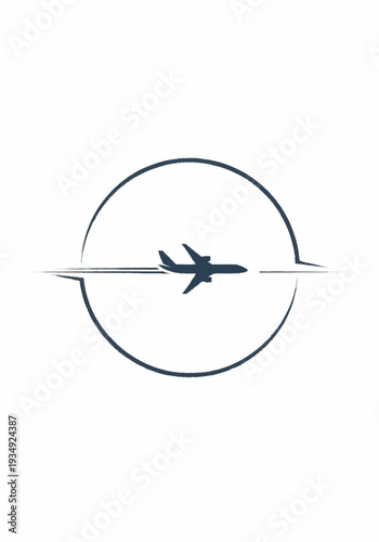 Airplane flying through a circular emblem.