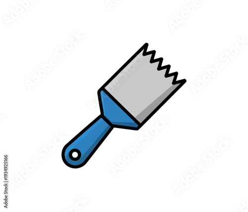 A flat, minimalist vector illustration of a putty knife with a blue handle and serrated blade.