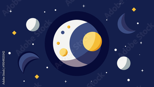 Elegant flat vector illustration of moon phases in balanced composition. Modern celestial poster perfect for minimalist interiors and contemporary home decor.