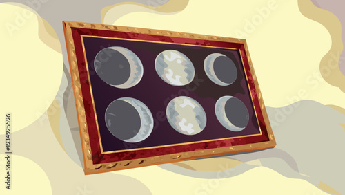 Elegant flat vector illustration of moon phases in balanced composition. Modern celestial poster perfect for minimalist interiors and contemporary home decor.