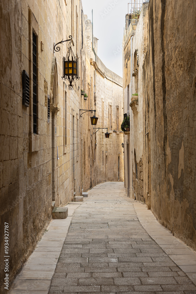 Fototapeta premium Narrow Medieval Street in Mdina Malta