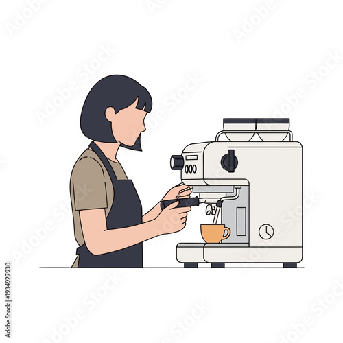 Barista making coffee with espresso machine, close-up, professional, cafe, morning, beverage