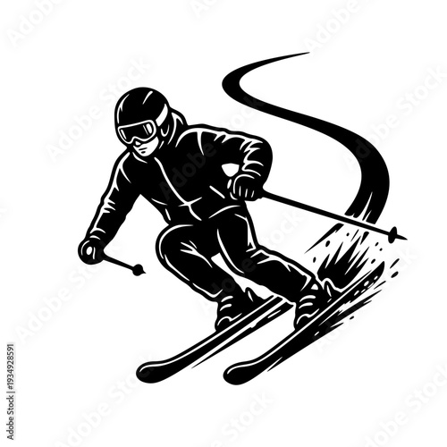 alpine skier downhill racing silhouette vector winter sport skiing action isolated on white background