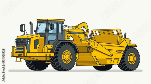 Yellow Wheel Scraper Construction Vehicle Illustration