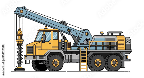 Construction crane drilling machine, heavy duty equipment illustration