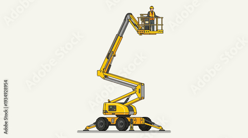 Construction worker in elevated platform lift