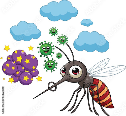  Cartoon Mosquito With Virus Germs