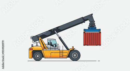 Container handler lifting shipping container, logistics, industry, cargo transport