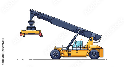 Container handler truck lifting shipping container side view illustration