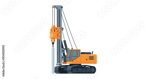 Drilling rig construction machine on white background, heavy equipment for building
