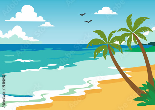 tropical beach with palm trees