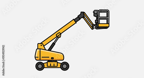 Yellow aerial lift platform on white background