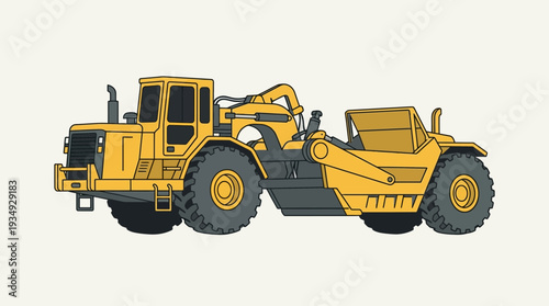 Yellow Earth Scraper Construction Vehicle