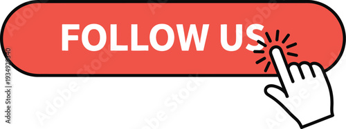 Red follow us button with hand cursor