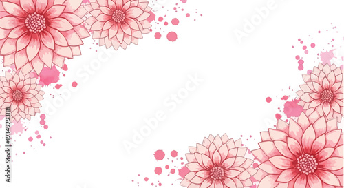 Elegant pink floral watercolor vector background with blooming flowers and artistic splatters, creating a decorative border for spring designs, invitations, or modern graphic backdrops