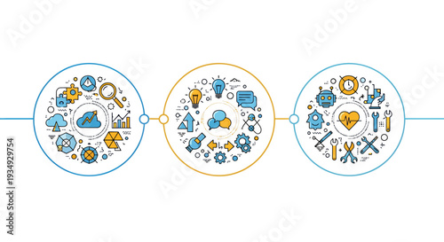 Triple Circular Infographic Concept Representing Environment, Sustainability and Innovation Icons.
