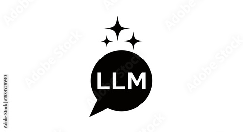 Logo featuring a black speech bubble with LLM letters and sparkles above.